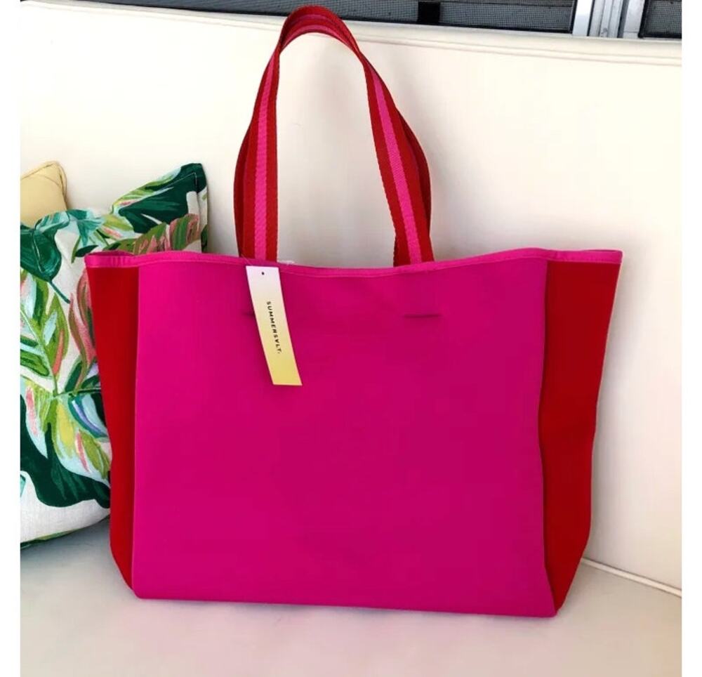 Summersalt Pink Red Neoprene Tote Bag Large Beach Travel Gym Carryall NWT
